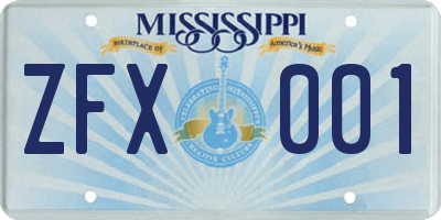 MS license plate ZFX001