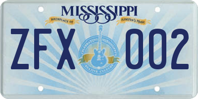MS license plate ZFX002