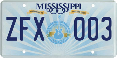 MS license plate ZFX003