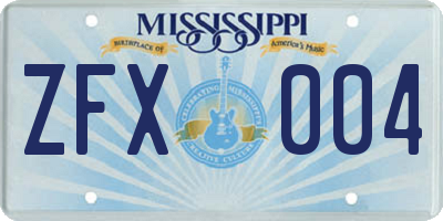 MS license plate ZFX004