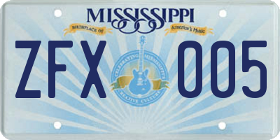MS license plate ZFX005
