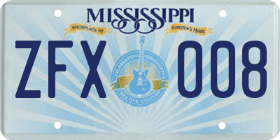 MS license plate ZFX008