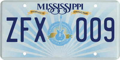 MS license plate ZFX009