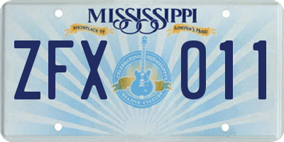 MS license plate ZFX011