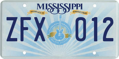 MS license plate ZFX012