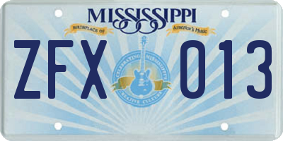 MS license plate ZFX013