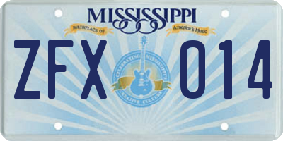 MS license plate ZFX014