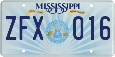 MS license plate ZFX016