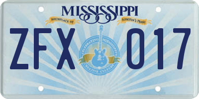 MS license plate ZFX017