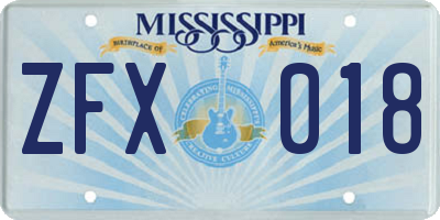 MS license plate ZFX018