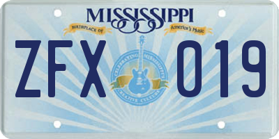 MS license plate ZFX019