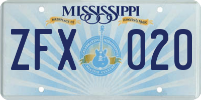 MS license plate ZFX020