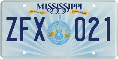 MS license plate ZFX021
