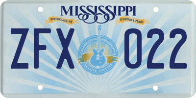 MS license plate ZFX022
