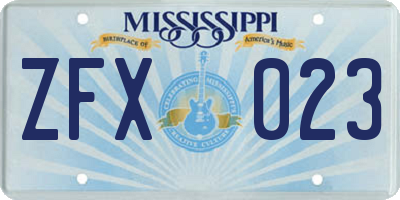 MS license plate ZFX023