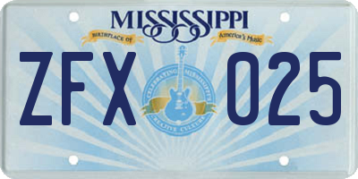 MS license plate ZFX025