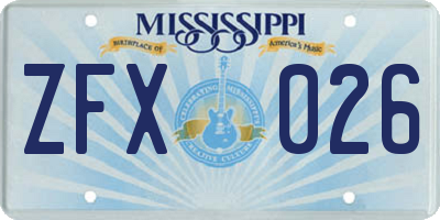 MS license plate ZFX026