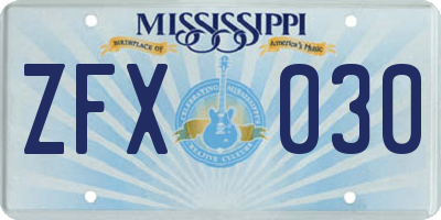MS license plate ZFX030