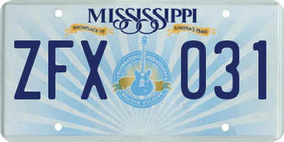 MS license plate ZFX031