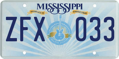 MS license plate ZFX033
