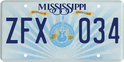 MS license plate ZFX034