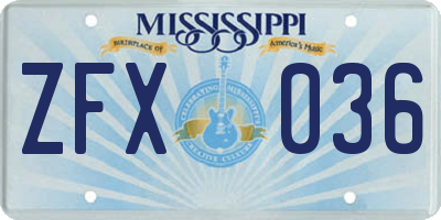 MS license plate ZFX036