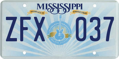 MS license plate ZFX037