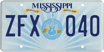 MS license plate ZFX040