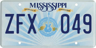 MS license plate ZFX049