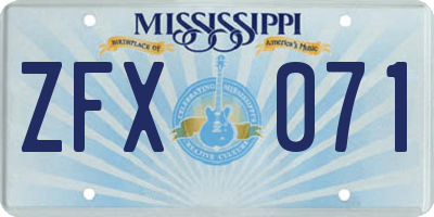 MS license plate ZFX071