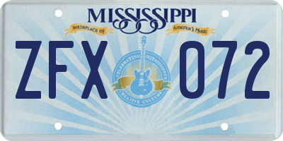 MS license plate ZFX072