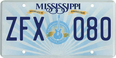 MS license plate ZFX080
