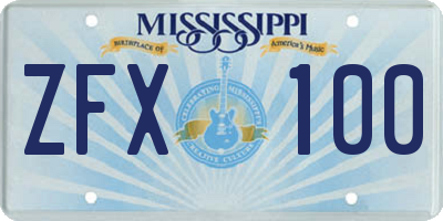 MS license plate ZFX100
