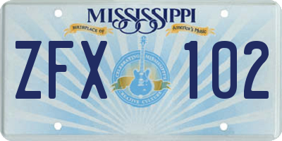 MS license plate ZFX102