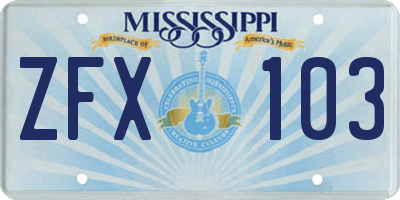 MS license plate ZFX103