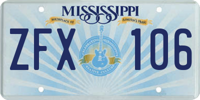 MS license plate ZFX106