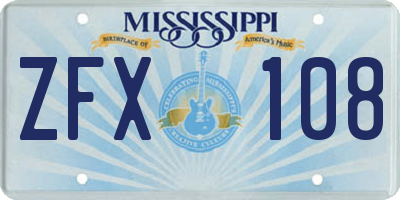 MS license plate ZFX108