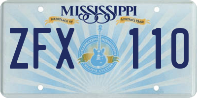 MS license plate ZFX110