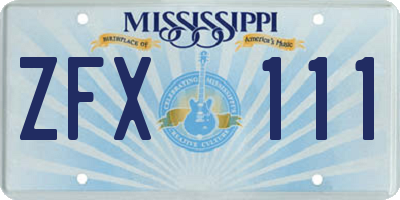 MS license plate ZFX111