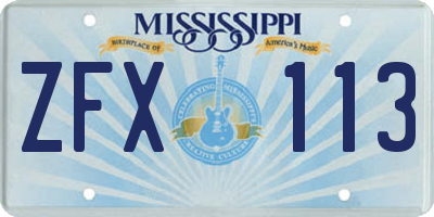 MS license plate ZFX113