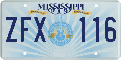 MS license plate ZFX116
