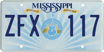 MS license plate ZFX117