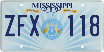 MS license plate ZFX118