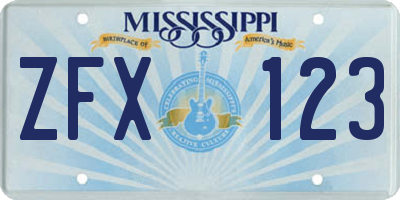 MS license plate ZFX123