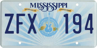 MS license plate ZFX194