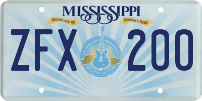 MS license plate ZFX200