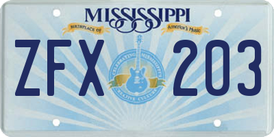 MS license plate ZFX203