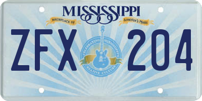 MS license plate ZFX204
