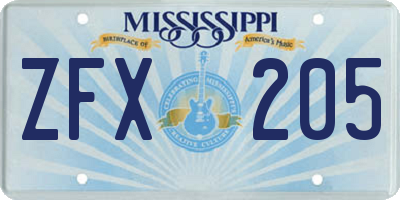 MS license plate ZFX205