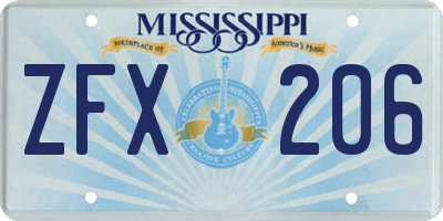 MS license plate ZFX206